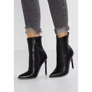 Steve Madden Womens Worthy Ankle Boots Booties Black Leather Stiletto Studs 7M